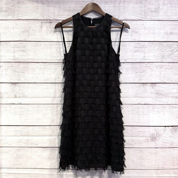 Anthropologie Roxie Black Fringe Mini Dress Textured Sleeveless Size 2 Party - Picture 2 of 10